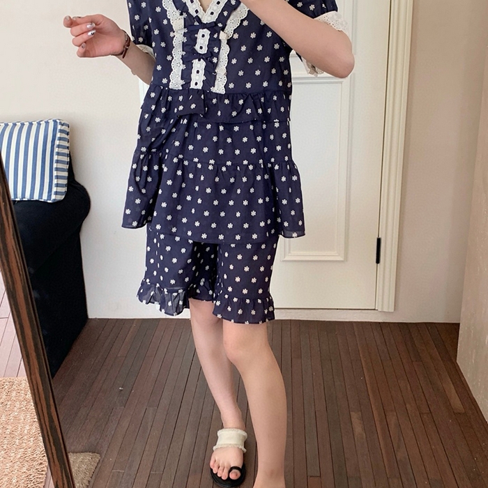 91家纺网 家纺一手货源 找家纺 （总）妍景家居生活馆 2025新款25639-蕾丝绣花V领套装