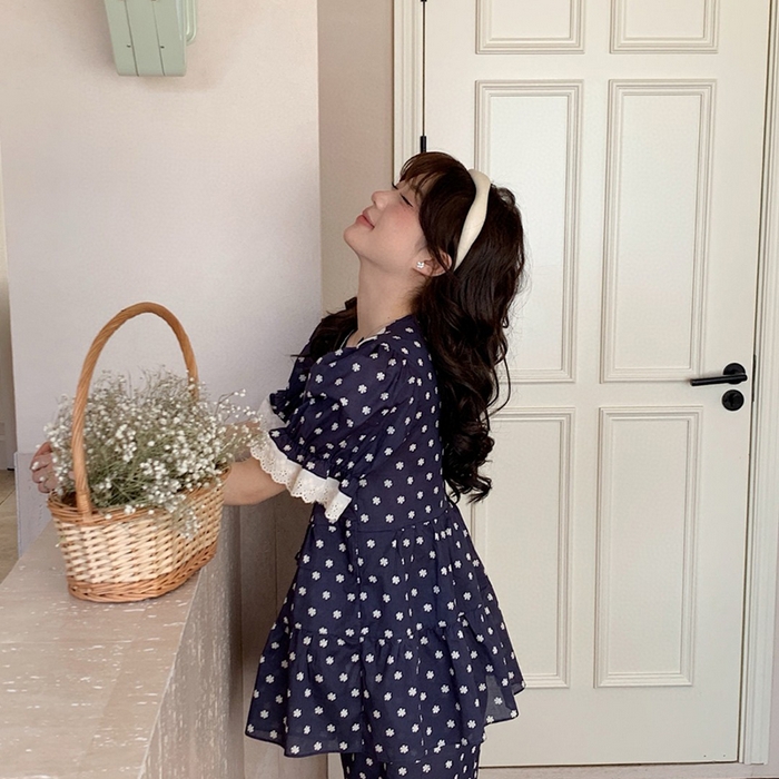 91家纺网 家纺一手货源 找家纺 （总）妍景家居生活馆 2025新款25639-蕾丝绣花V领套装