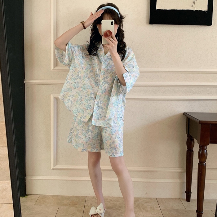 91家纺网 家纺一手货源 找家纺 （总）妍景家居生活馆 2025新款25650-碎花简约衬衫衣套装