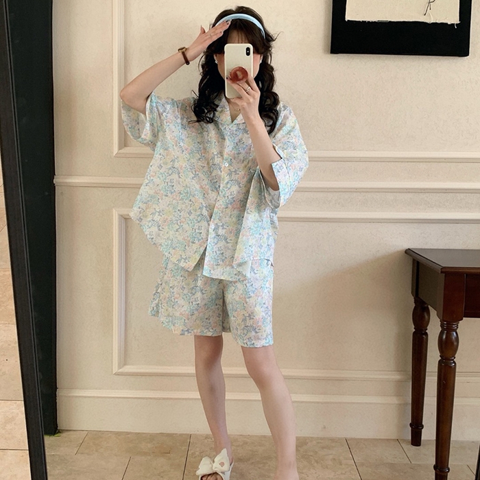 91家纺网 家纺一手货源 找家纺 （总）妍景家居生活馆 2025新款25650-碎花简约衬衫衣套装