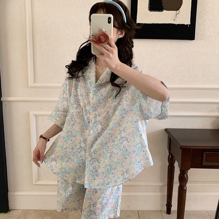 91家纺网 家纺一手货源 找家纺 （总）妍景家居生活馆 2025新款25650-碎花简约衬衫衣套装