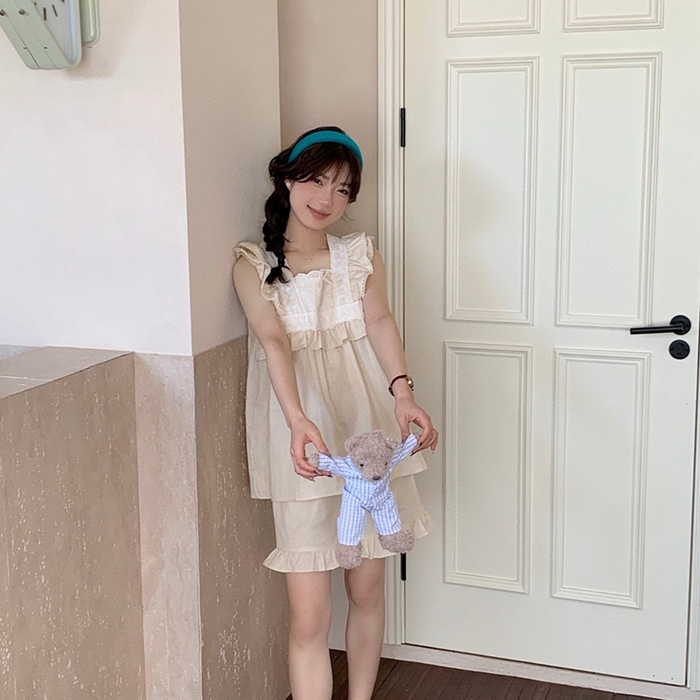 91家纺网 家纺一手货源 找家纺 （总）妍景家居生活馆 2025新款25652-无袖蕾丝纱布套装