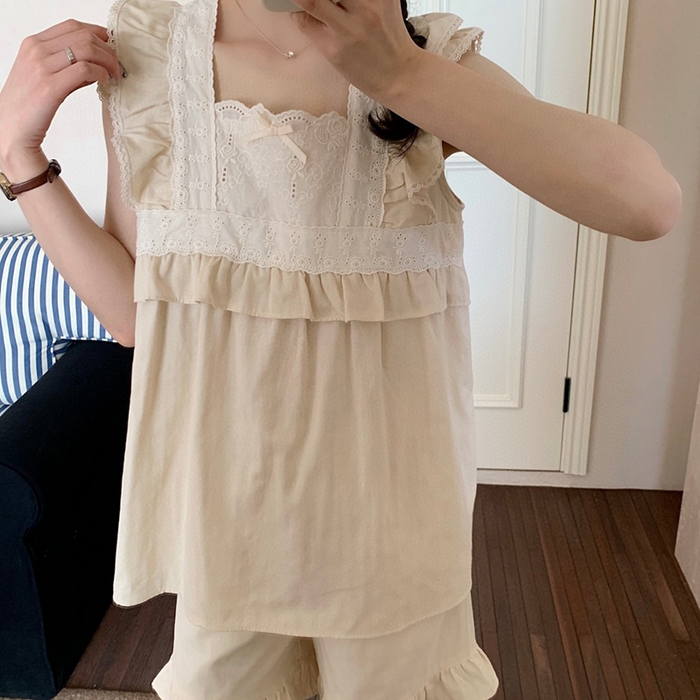 91家纺网 家纺一手货源 找家纺 （总）妍景家居生活馆 2025新款25652-无袖蕾丝纱布套装