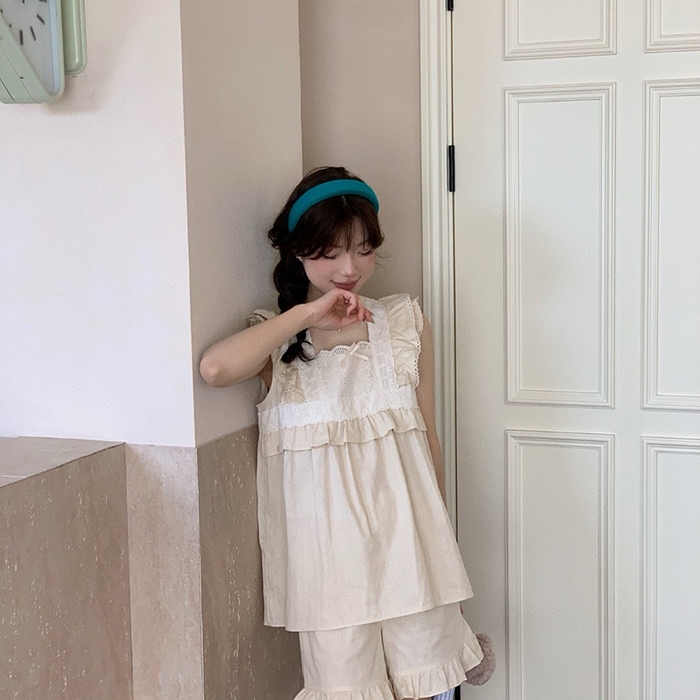 91家纺网 家纺一手货源 找家纺 （总）妍景家居生活馆 2025新款25652-无袖蕾丝纱布套装