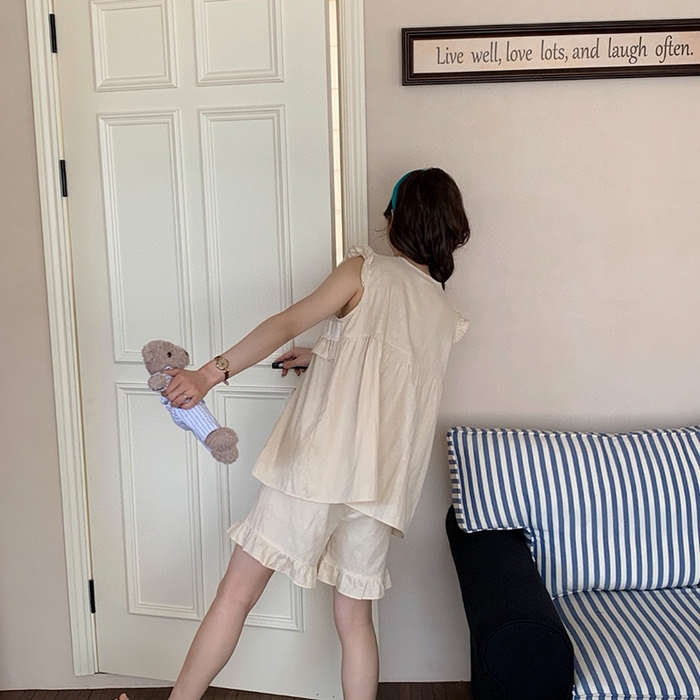 91家纺网 家纺一手货源 找家纺 （总）妍景家居生活馆 2025新款25652-无袖蕾丝纱布套装