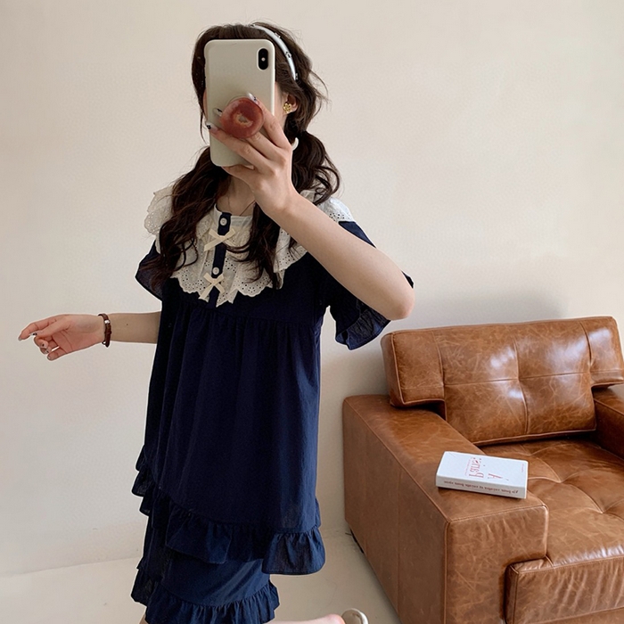 91家纺网 家纺一手货源 找家纺 （总）妍景家居生活馆 2025新款25655-蕾丝花边蝴蝶结圆领套装