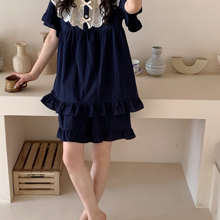 91家纺网 家纺一手货源 找家纺 （总）妍景家居生活馆 2025新款25655-蕾丝花边蝴蝶结圆领套装