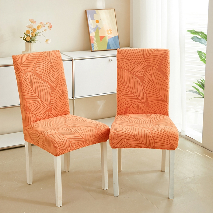 91家纺网 家纺一手货源 找家纺 丝绮鹿 2025新款雕花绒大叶子椅子套松紧款 橘色