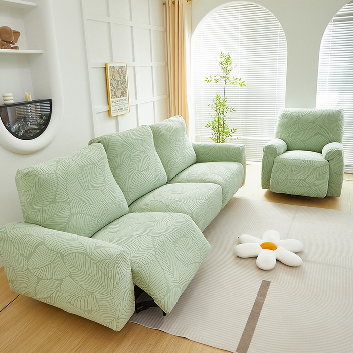 91家纺网 家纺一手货源 找家纺 丝绮鹿 2025新款雕花绒大叶子芝华士沙发套 薄荷绿