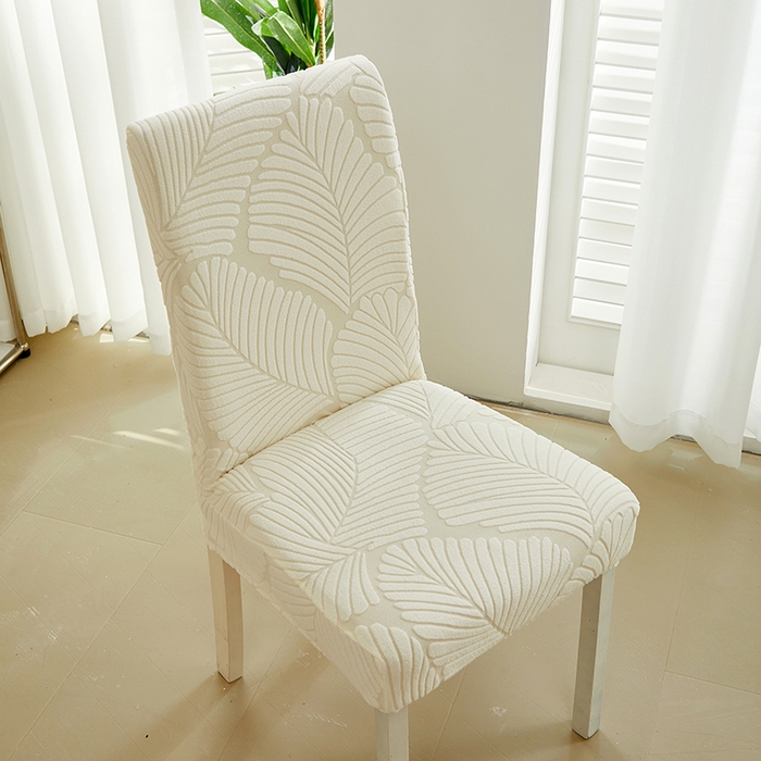 91家纺网 家纺一手货源 找家纺 丝绮鹿 2025新款雕花绒大叶子椅子套松紧款 米白