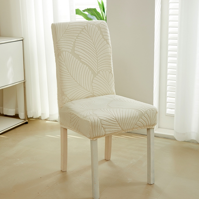 91家纺网 家纺一手货源 找家纺 丝绮鹿 2025新款雕花绒大叶子椅子套松紧款 米白