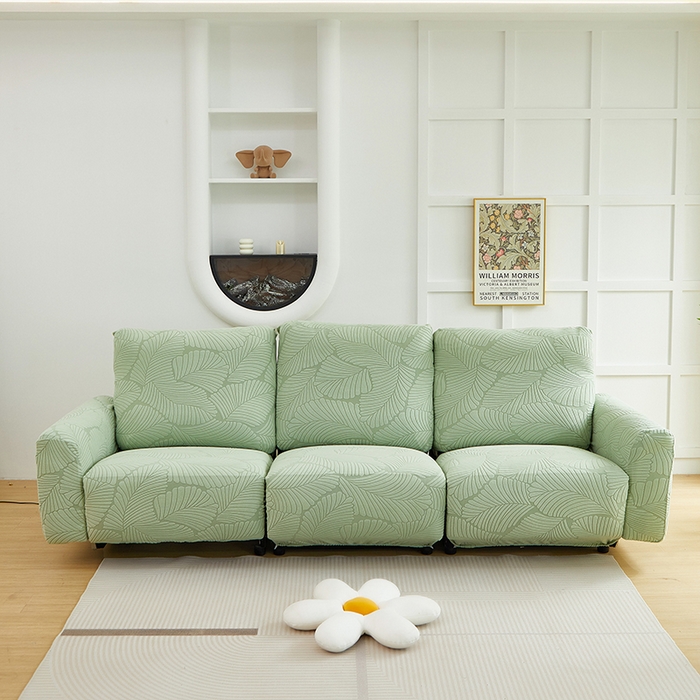 91家纺网 家纺一手货源 找家纺 丝绮鹿 2025新款雕花绒大叶子芝华士沙发套 薄荷绿