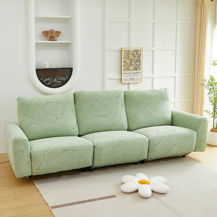 91家纺网 家纺一手货源 找家纺 丝绮鹿 2025新款雕花绒大叶子芝华士沙发套 薄荷绿