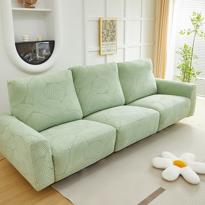 91家纺网 家纺一手货源 找家纺 丝绮鹿 2025新款雕花绒大叶子芝华士沙发套 薄荷绿