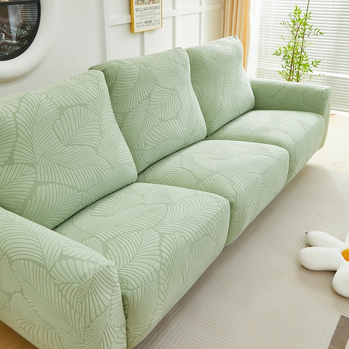 91家纺网 家纺一手货源 找家纺 丝绮鹿 2025新款雕花绒大叶子芝华士沙发套 薄荷绿