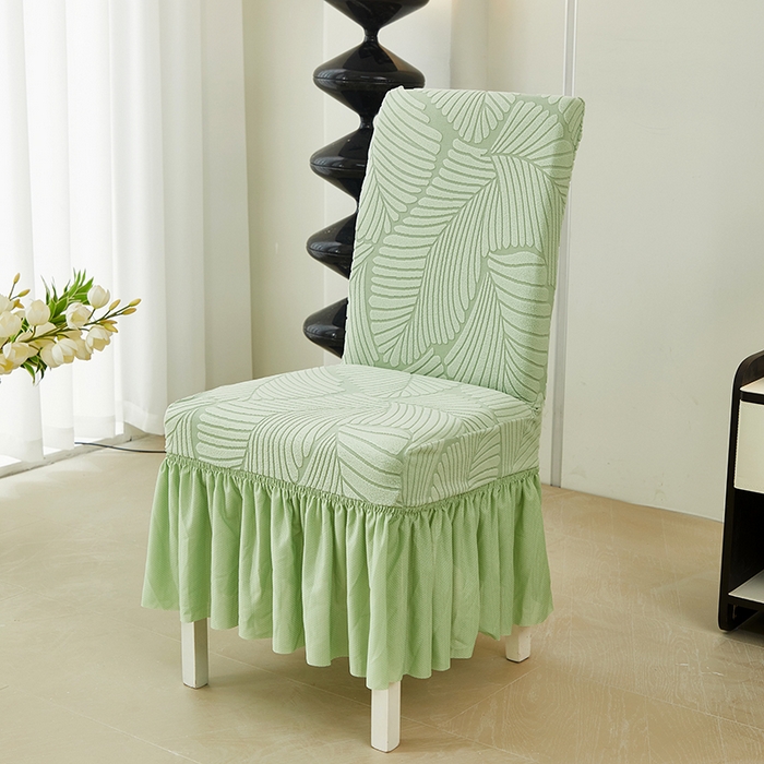 丝绮鹿 2025新款雕花绒大叶子椅子套裙边款 薄荷绿