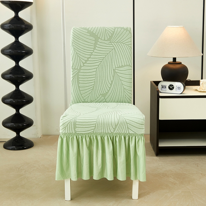 91家纺网 家纺一手货源 找家纺 丝绮鹿 2025新款雕花绒大叶子椅子套裙边款 薄荷绿