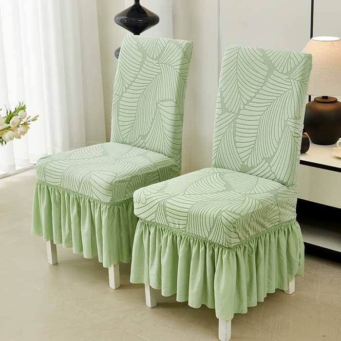 91家纺网 家纺一手货源 找家纺 丝绮鹿 2025新款雕花绒大叶子椅子套裙边款 薄荷绿