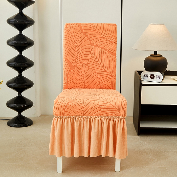 91家纺网 家纺一手货源 找家纺 丝绮鹿 2025新款雕花绒大叶子椅子套裙边款 橘色