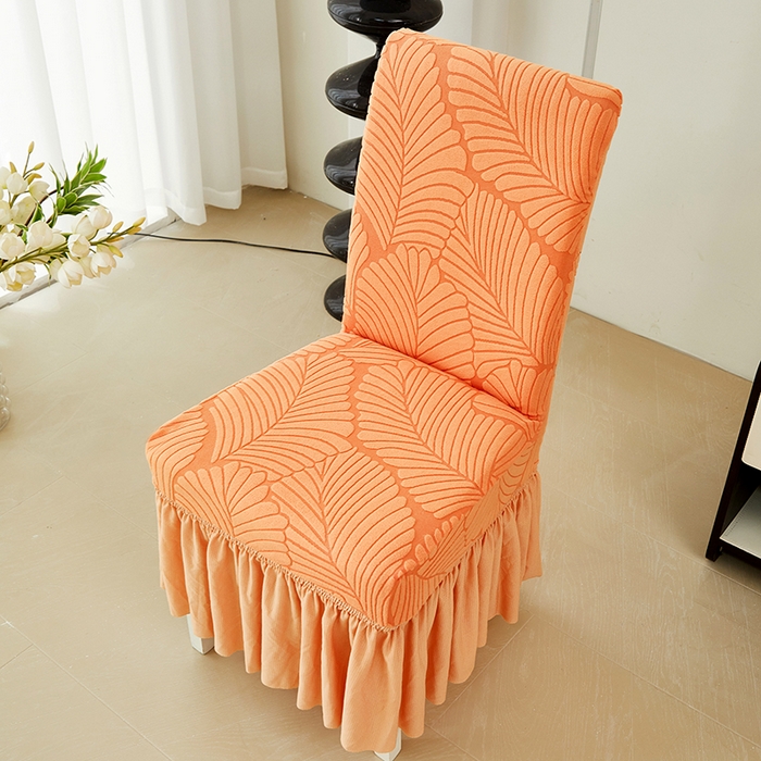 91家纺网 家纺一手货源 找家纺 丝绮鹿 2025新款雕花绒大叶子椅子套裙边款 橘色