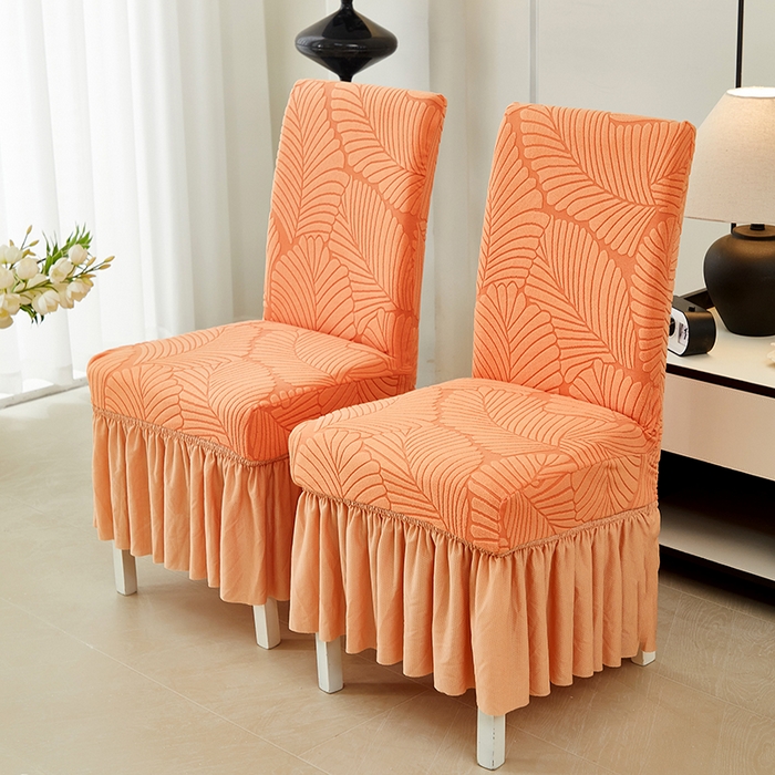 91家纺网 家纺一手货源 找家纺 丝绮鹿 2025新款雕花绒大叶子椅子套裙边款 橘色