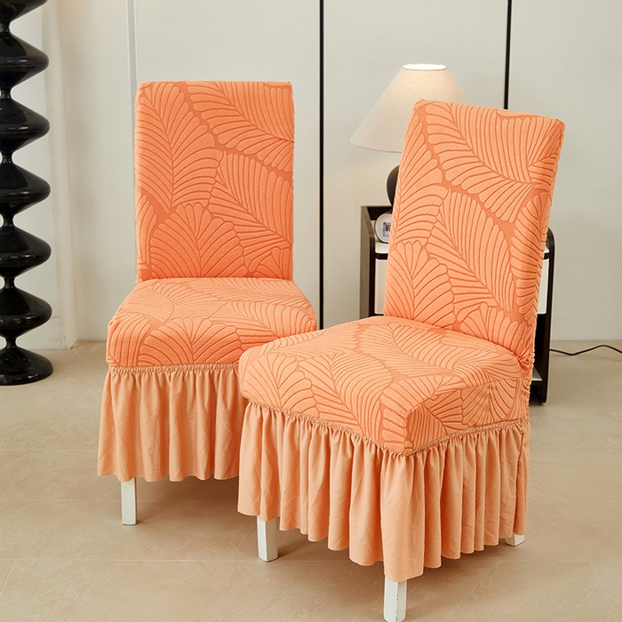 91家纺网 家纺一手货源 找家纺 丝绮鹿 2025新款雕花绒大叶子椅子套裙边款 橘色