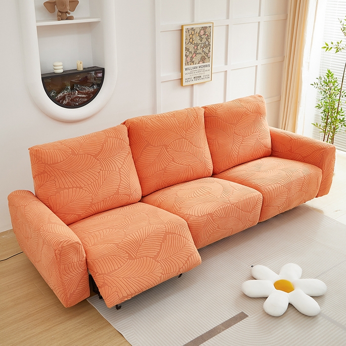 91家纺网 家纺一手货源 找家纺 丝绮鹿 2025新款雕花绒大叶子芝华士沙发套 橙色