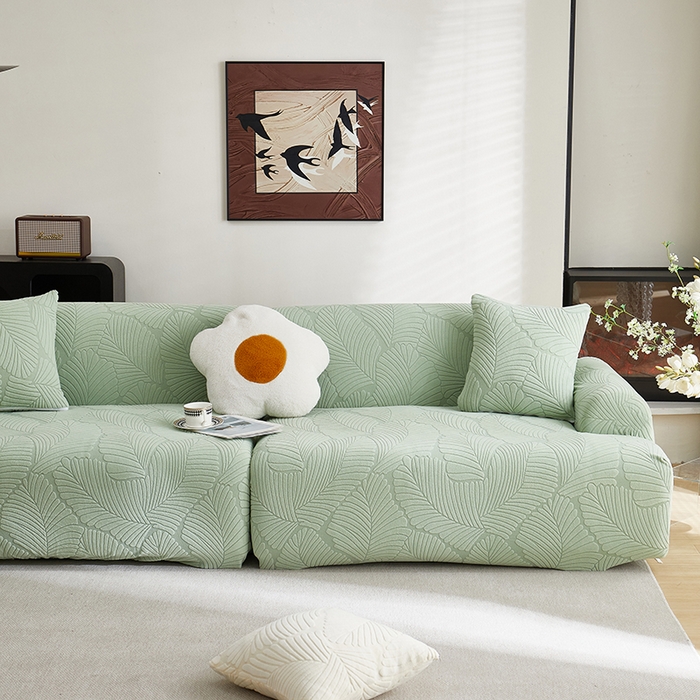 91家纺网 家纺一手货源 找家纺 （总）丝绮鹿 2025新款雕花绒大叶子沙发套松紧款（直排）