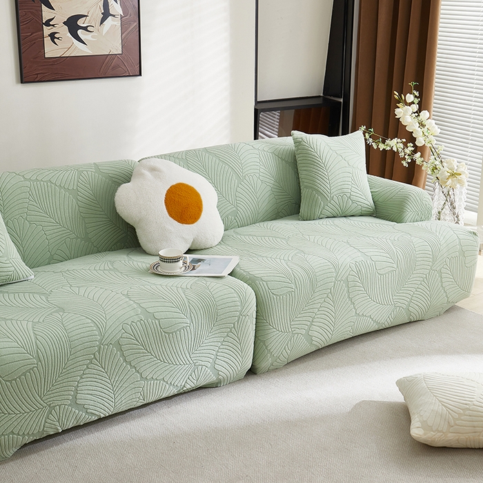 91家纺网 家纺一手货源 找家纺 （总）丝绮鹿 2025新款雕花绒大叶子沙发套松紧款（直排）