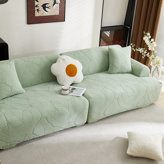 91家纺网 家纺一手货源 找家纺 （总）丝绮鹿 2025新款雕花绒大叶子沙发套松紧款（直排）