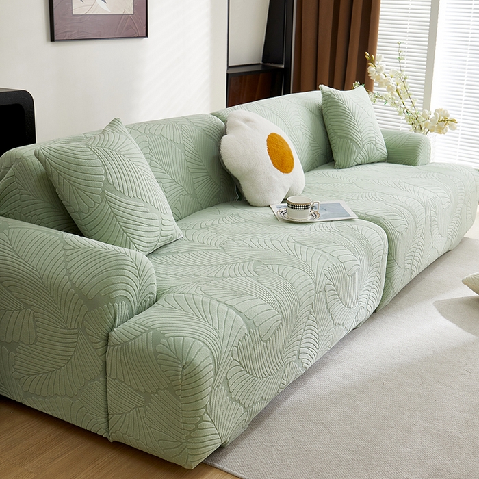 91家纺网 家纺一手货源 找家纺 （总）丝绮鹿 2025新款雕花绒大叶子沙发套松紧款（直排）