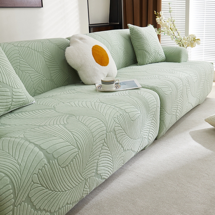 91家纺网 家纺一手货源 找家纺 （总）丝绮鹿 2025新款雕花绒大叶子沙发套松紧款（直排）