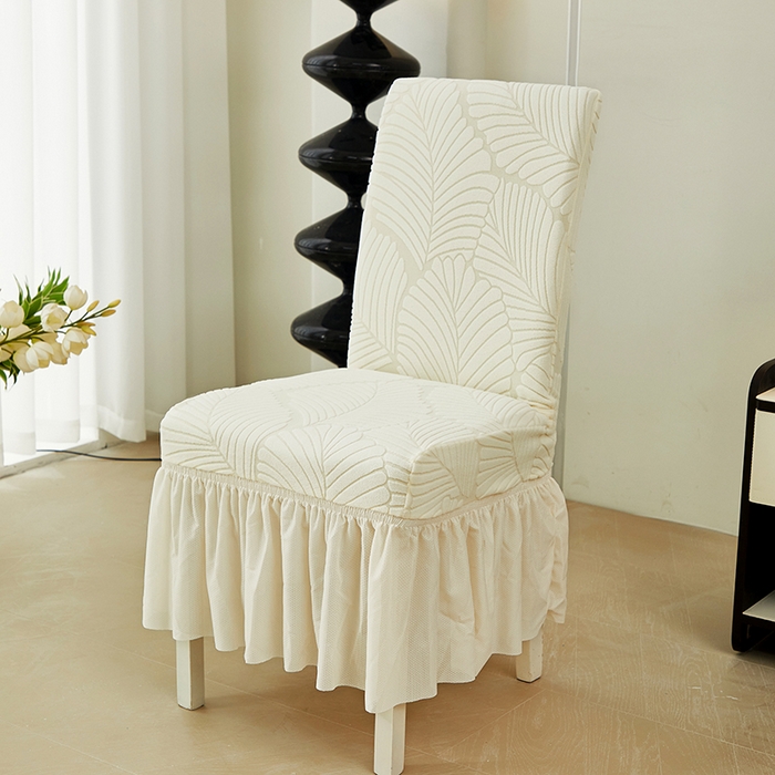 丝绮鹿 2025新款雕花绒大叶子椅子套裙边款 米白