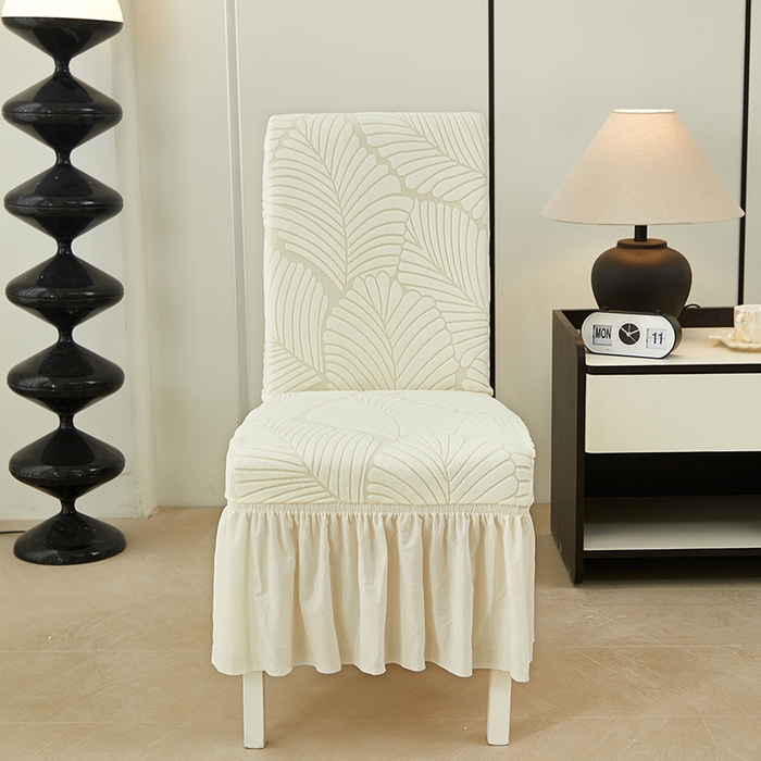 91家纺网 家纺一手货源 找家纺 丝绮鹿 2025新款雕花绒大叶子椅子套裙边款 米白