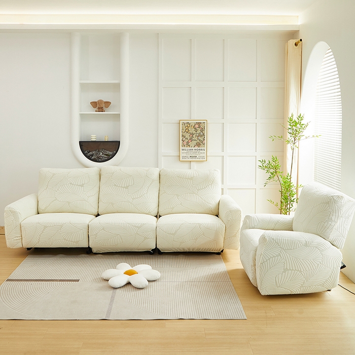 丝绮鹿 2025新款雕花绒大叶子芝华士沙发套 米白