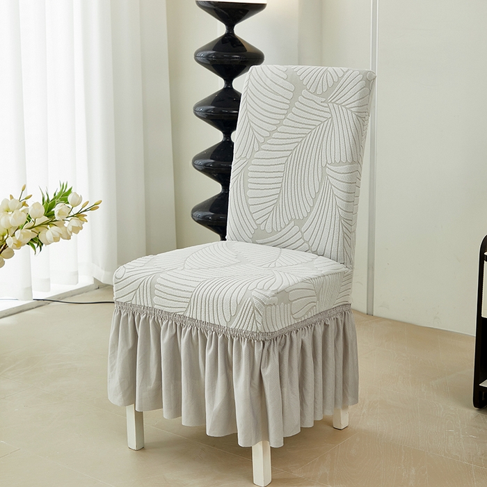 丝绮鹿 2025新款雕花绒大叶子椅子套裙边款 浅灰