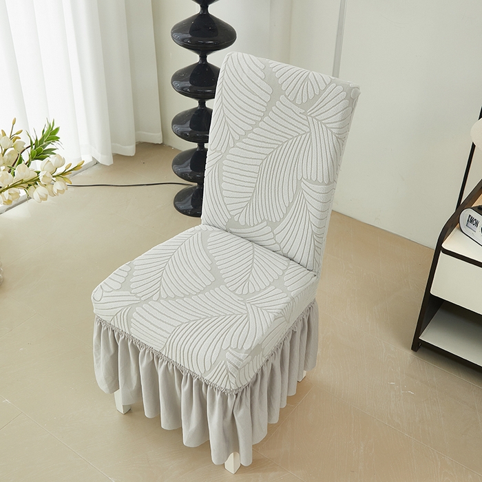 91家纺网 家纺一手货源 找家纺 丝绮鹿 2025新款雕花绒大叶子椅子套裙边款 浅灰