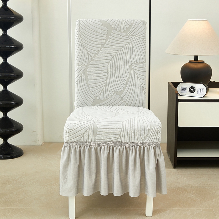 91家纺网 家纺一手货源 找家纺 丝绮鹿 2025新款雕花绒大叶子椅子套裙边款 浅灰