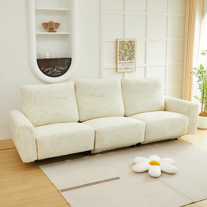 91家纺网 家纺一手货源 找家纺 丝绮鹿 2025新款雕花绒大叶子芝华士沙发套 米白