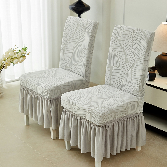 91家纺网 家纺一手货源 找家纺 丝绮鹿 2025新款雕花绒大叶子椅子套裙边款 浅灰