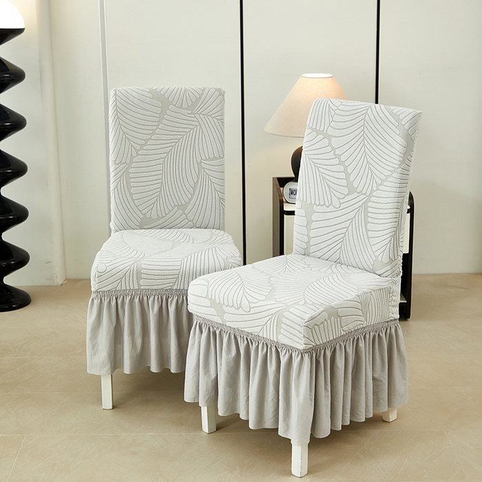 91家纺网 家纺一手货源 找家纺 丝绮鹿 2025新款雕花绒大叶子椅子套裙边款 浅灰