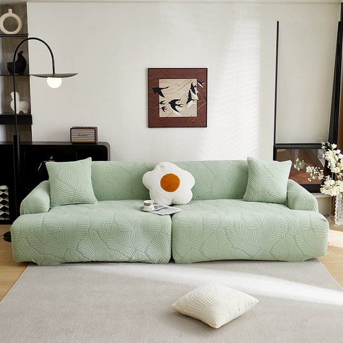 91家纺网 家纺一手货源 找家纺 （总）丝绮鹿 2025新款雕花绒大叶子沙发套松紧款（直排）