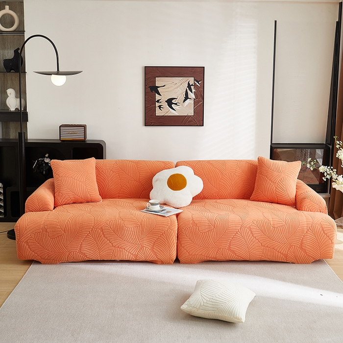 91家纺网 家纺一手货源 找家纺 （总）丝绮鹿 2025新款雕花绒大叶子沙发套松紧款（直排）