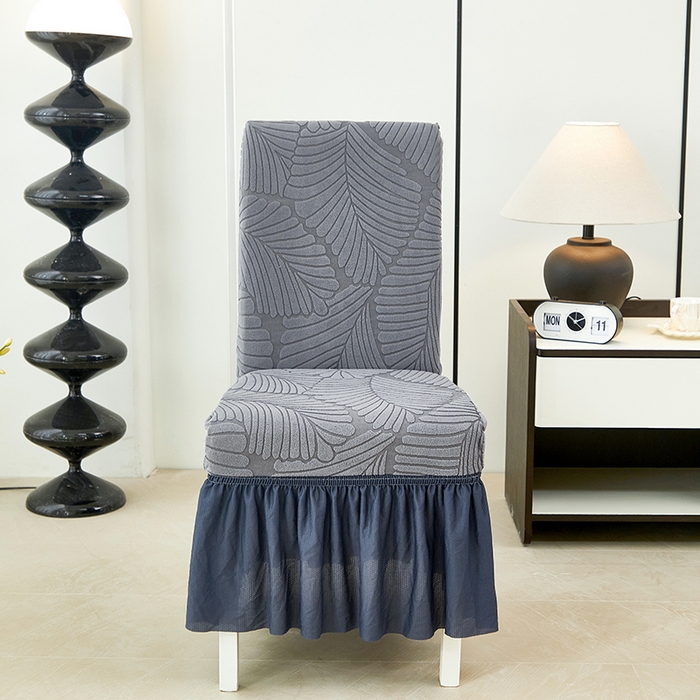 91家纺网 家纺一手货源 找家纺 丝绮鹿 2025新款雕花绒大叶子椅子套裙边款 深灰