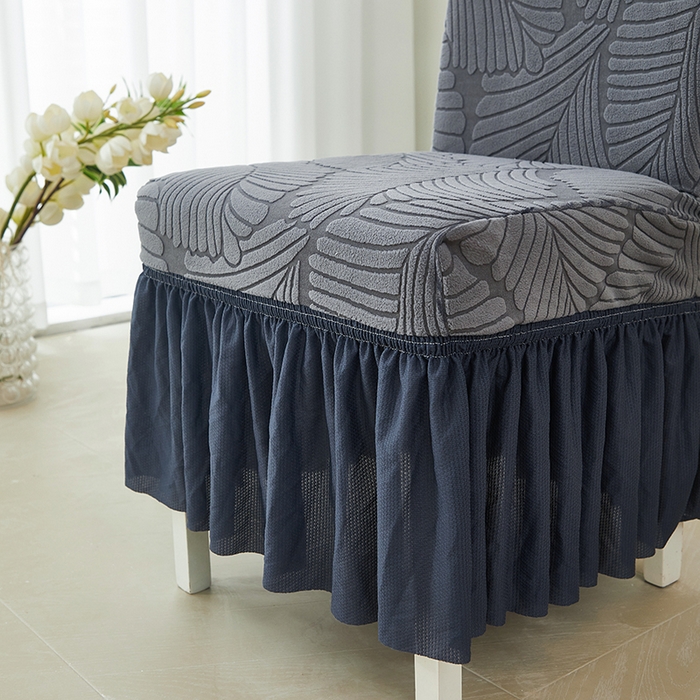 91家纺网 家纺一手货源 找家纺 丝绮鹿 2025新款雕花绒大叶子椅子套裙边款 深灰