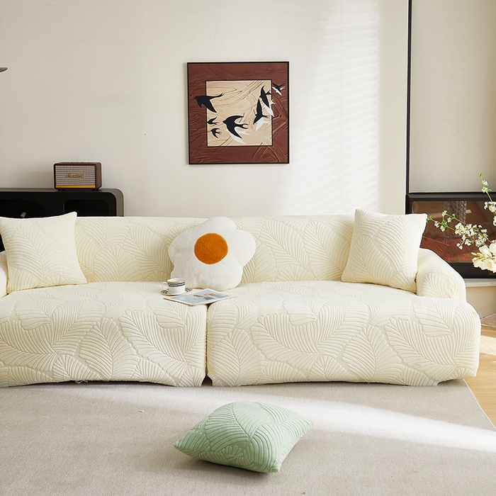 91家纺网 家纺一手货源 找家纺 （总）丝绮鹿 2025新款雕花绒大叶子沙发套松紧款（直排）