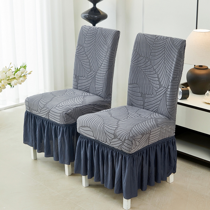 91家纺网 家纺一手货源 找家纺 丝绮鹿 2025新款雕花绒大叶子椅子套裙边款 深灰