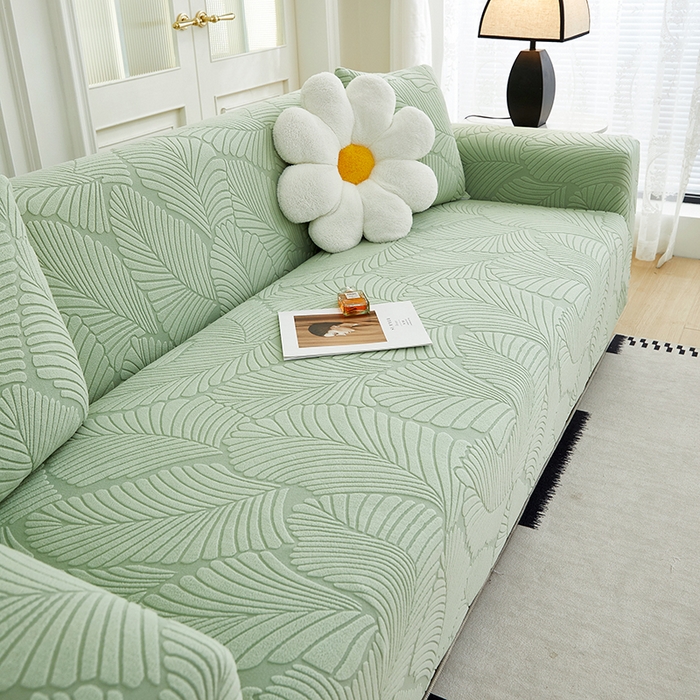 91家纺网 家纺一手货源 找家纺 （总）丝绮鹿 2025新款雕花绒大叶子沙发套松紧款（三人图）