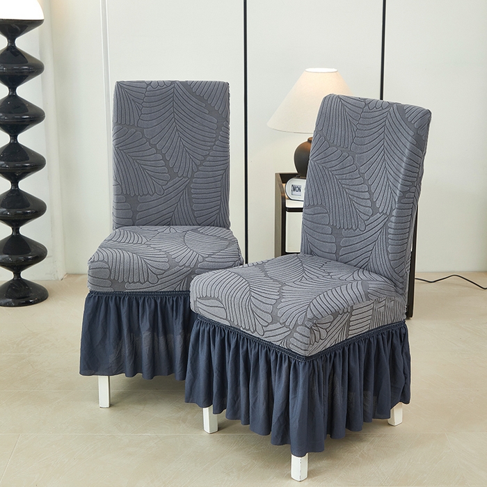 91家纺网 家纺一手货源 找家纺 丝绮鹿 2025新款雕花绒大叶子椅子套裙边款 深灰