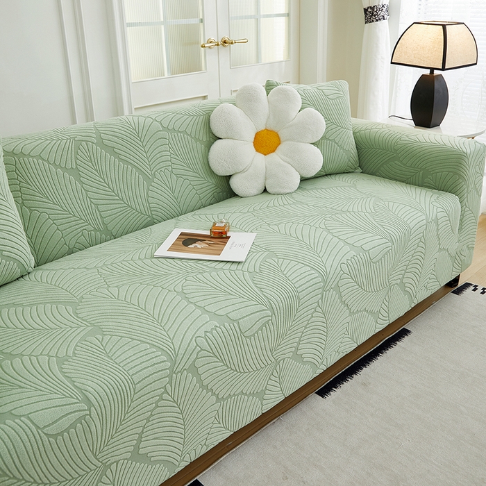 91家纺网 家纺一手货源 找家纺 （总）丝绮鹿 2025新款雕花绒大叶子沙发套松紧款（三人图）